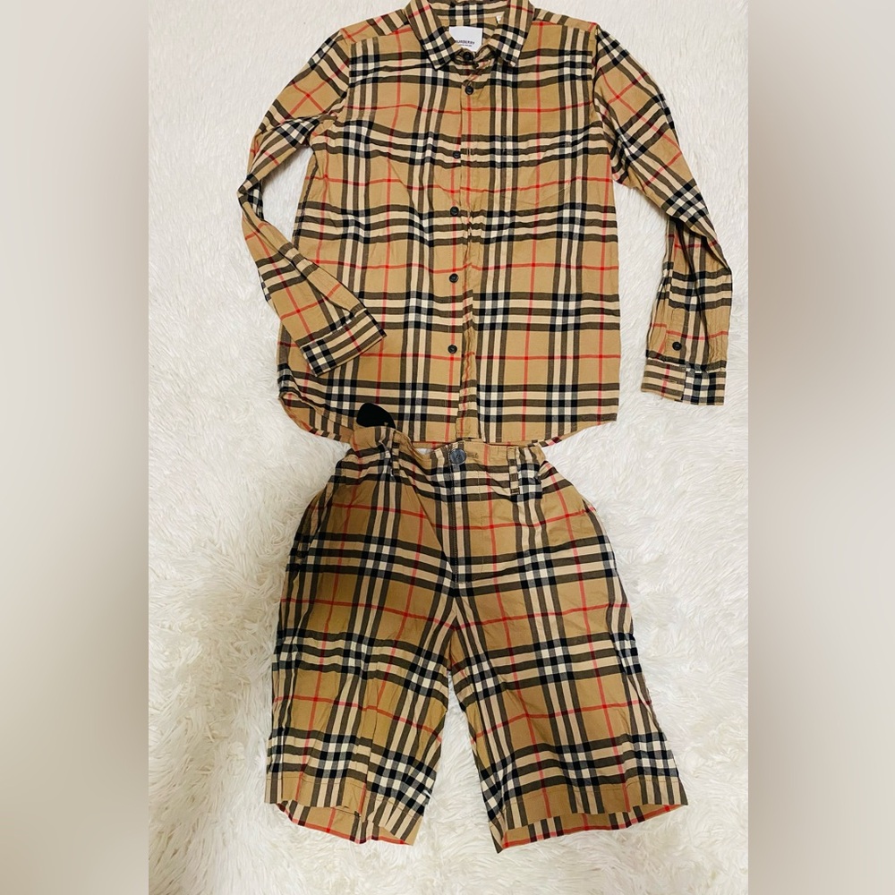 Burberry Plaid Button-Up Shirt and Pants Set
